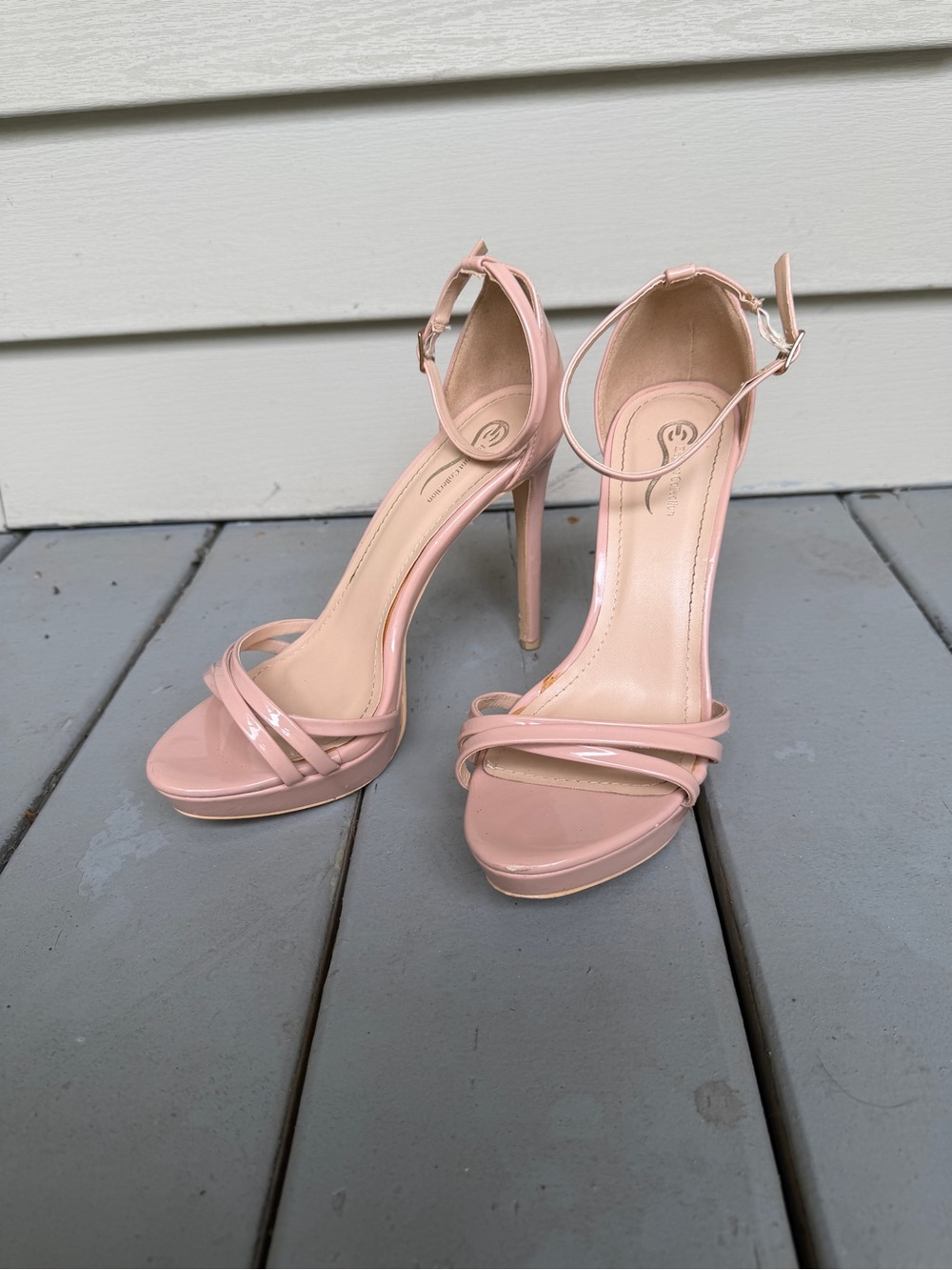 Classic Blush Patent Ankle-Strap Stiletto Heels